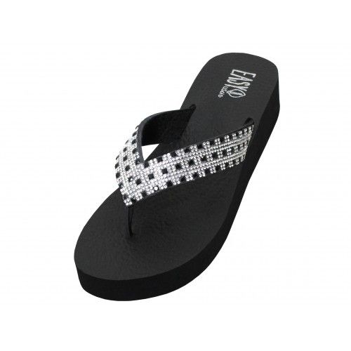 Wholesale Footwear Women's Rhinestone Upper Wedge Comfortable Eva Sandals (black Silver Color)