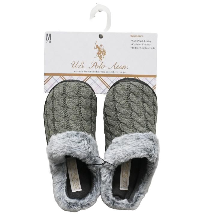 Wholesale Footwear U.s. Polo Assn. Ladies Gray Slippers With Fur C/p 24