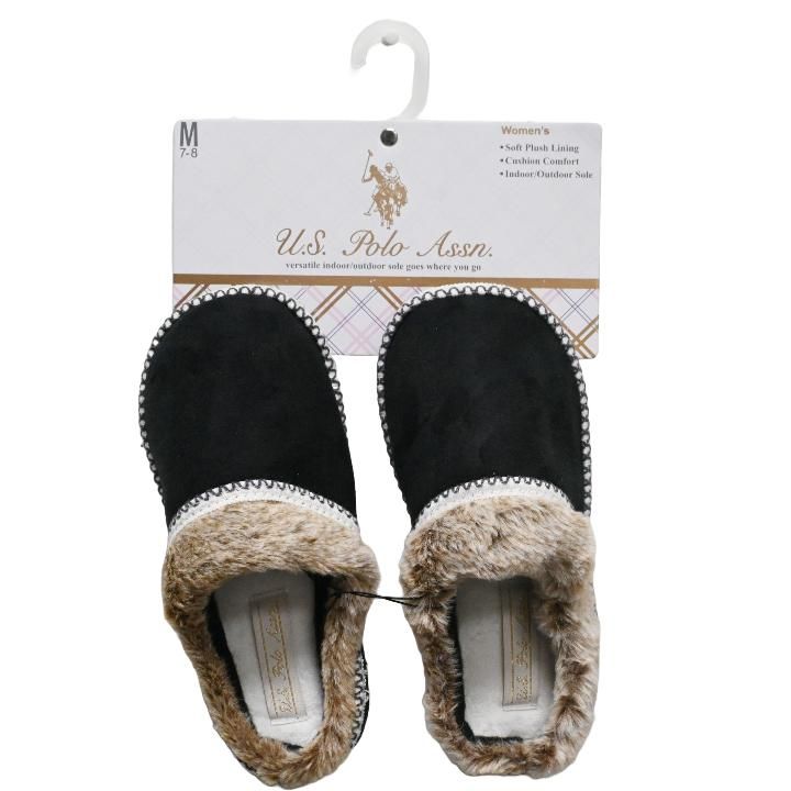 Wholesale Footwear U.s. Polo Assn. Ladies Black Slippers With Fur C/p 24