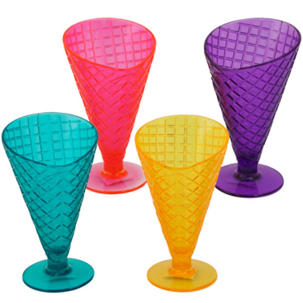 Wholesale Footwear Ice Cream Waffle Cone Shaped Cup 8.45oz 3.74d X 6.5h 4 Ast Translucent Summer Brites Upc Label