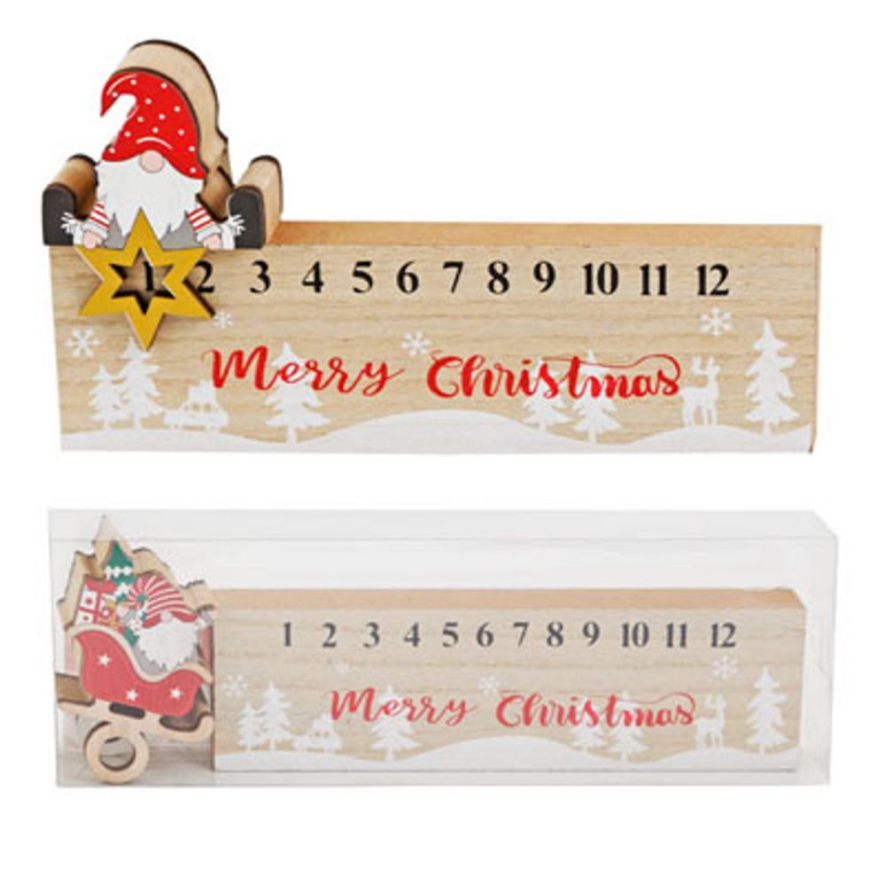 Wholesale Footwear Tabletop Countdown Calendar Mdf W/sliding Gnome 2ast DoublE-Sided Number Pvc Box W/label