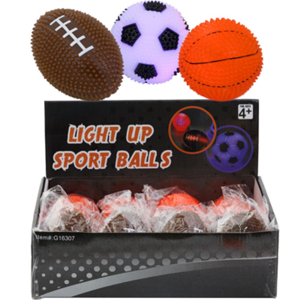 Wholesale Footwear Sport Ball Spikey Bouncing LighT-Up 3ast 2.75in Football/soccer/basketball In 12pc Pdq