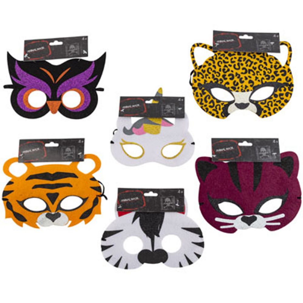 Wholesale Footwear Mask Animal Felt/glitter Kids 6ast Animal Hdrcrd Age 4+