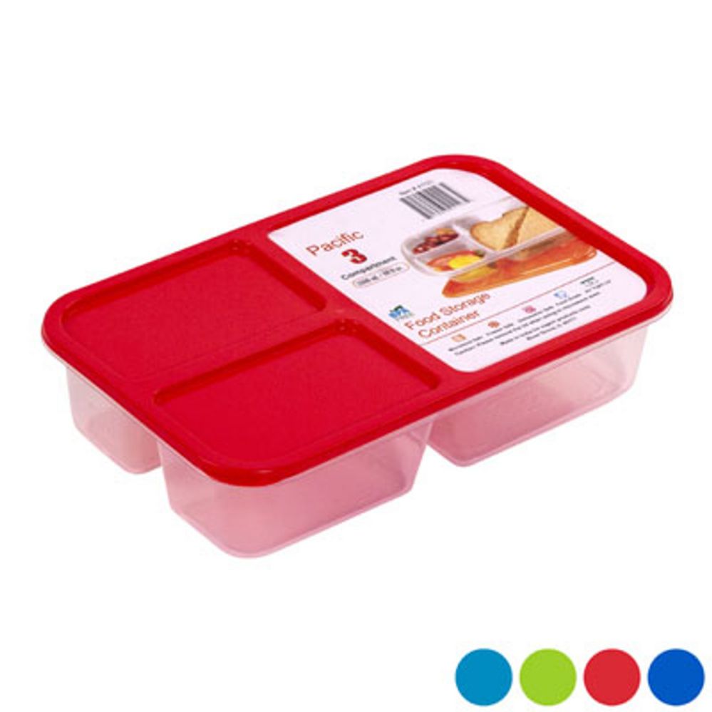 Wholesale Footwear Food Storage Container 3 Comp Clear Bottom 4 Color Lids 60.9 Oz 1800ml
