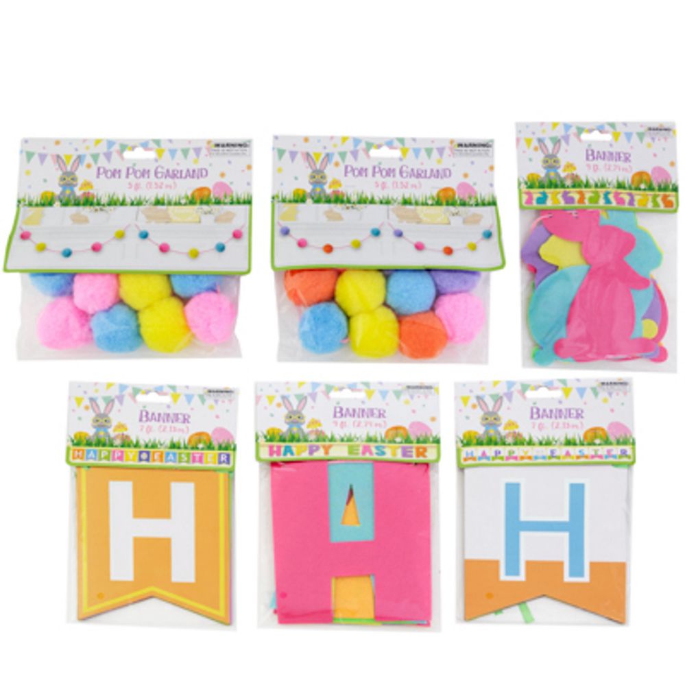 Wholesale Footwear Banner Easter 6 Ast Pompom 5ft/hotstamp Paper 7ft/felt 9ft Pbh