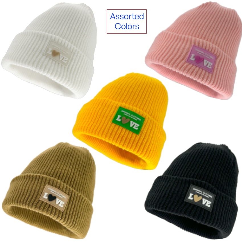 Wholesale Footwear Ribbed Beanies with LOVE Logo - Assorted Colors
