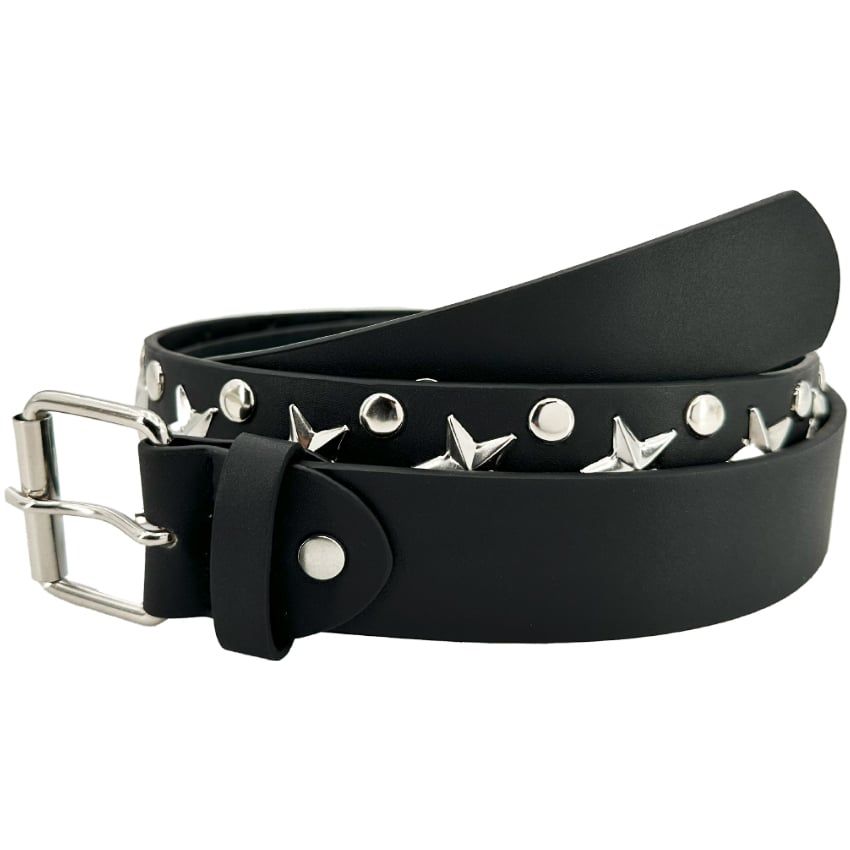 Wholesale Footwear Black Studded Belts with Star Punk Rock Belt Design