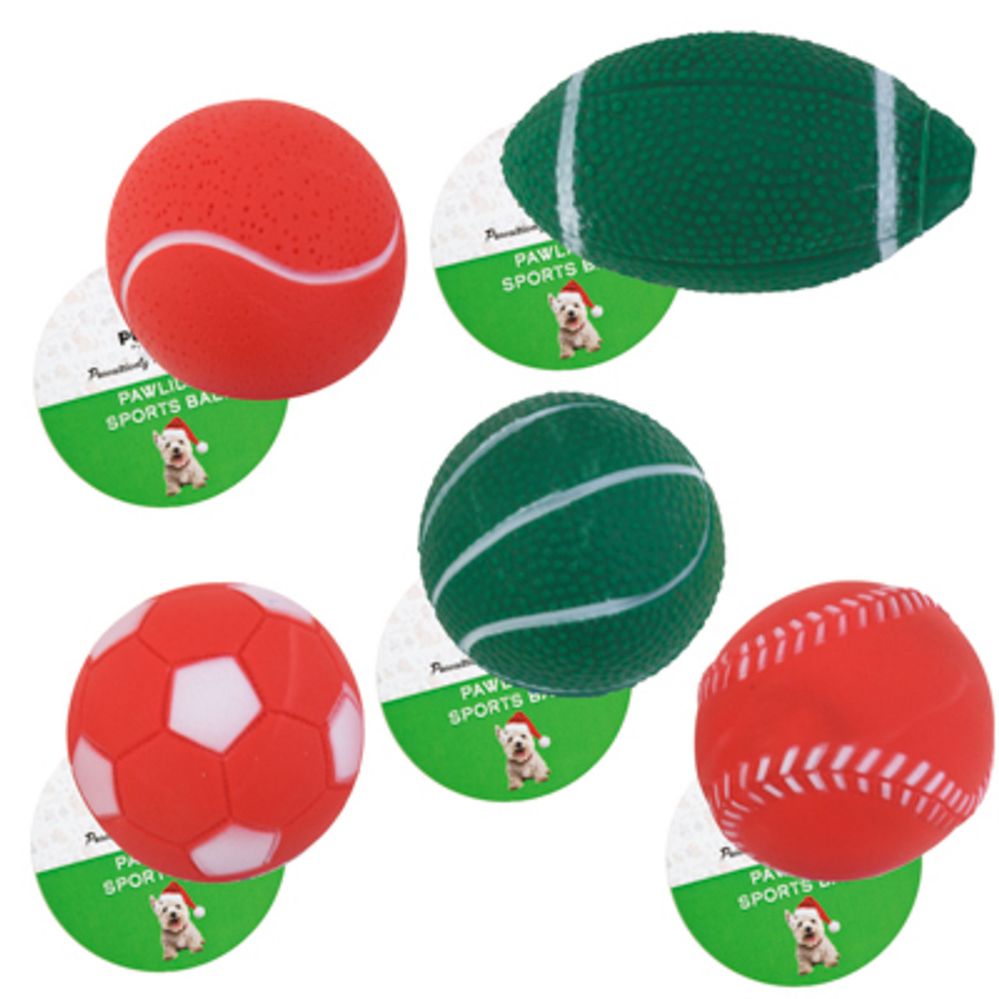 Wholesale Footwear Dog Toy Christmas Vinyl Sports Ball 6 Assorted In Pdq