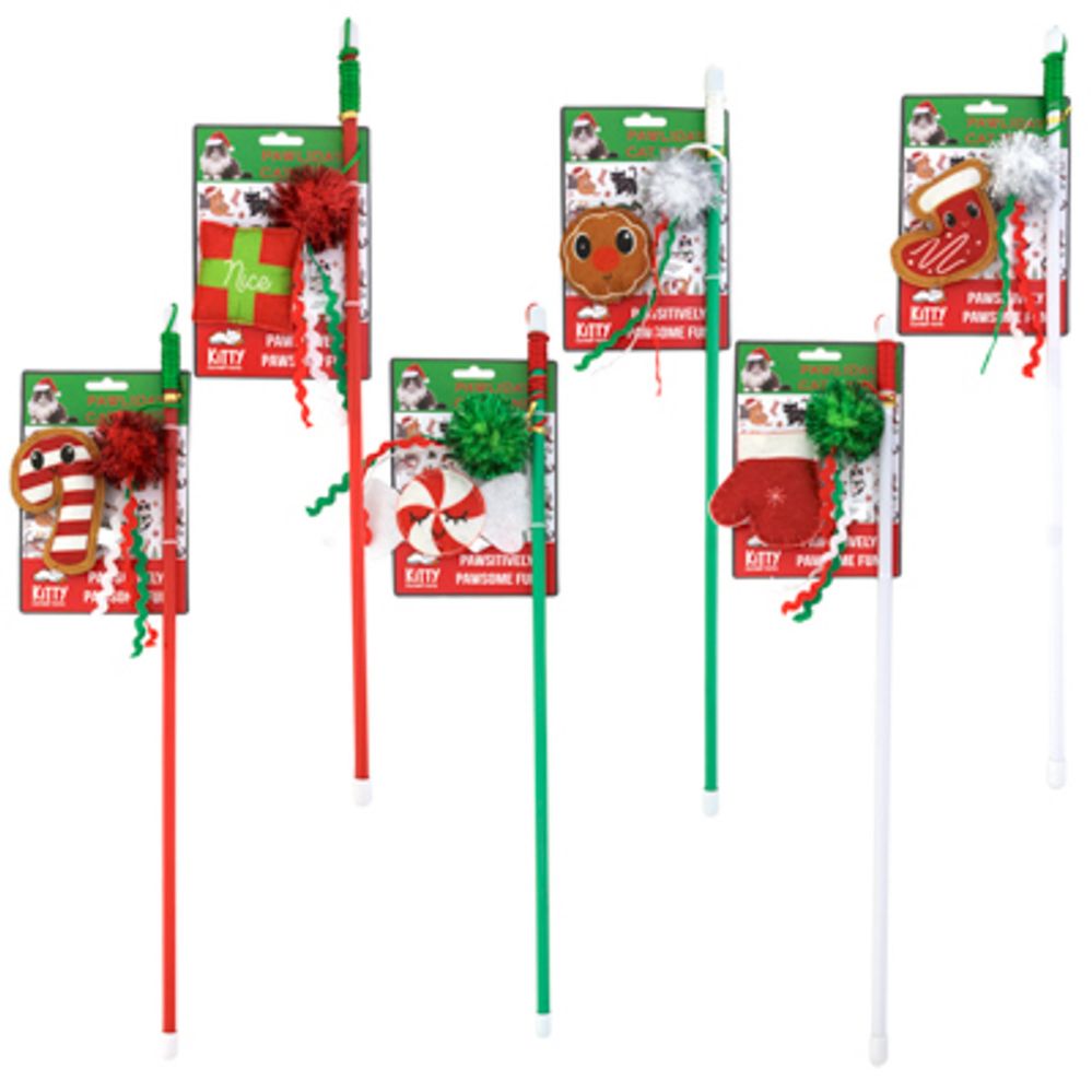Wholesale Footwear Cat Toy Christmas Wand Wood Assorted Designs In Merch Strip