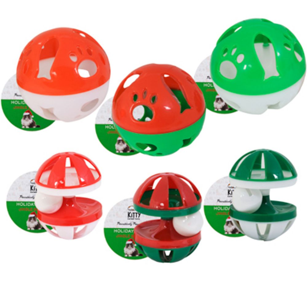 Wholesale Footwear Cat Toy Christmas 2 Styles - 4 Inch Ball With Bell, Cylinder With Bell In Pdq