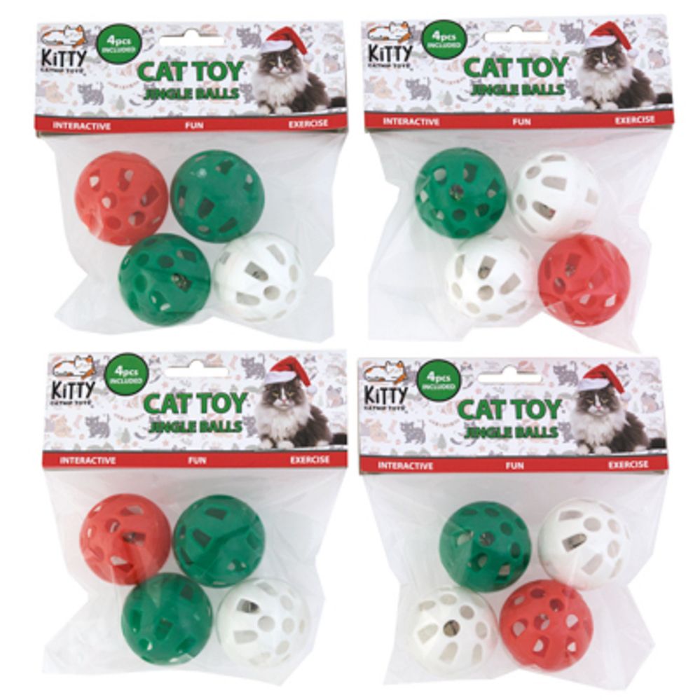 Wholesale Footwear Cat Toy Christmas Lattice Balls 4pk Assorted In Merch Strip