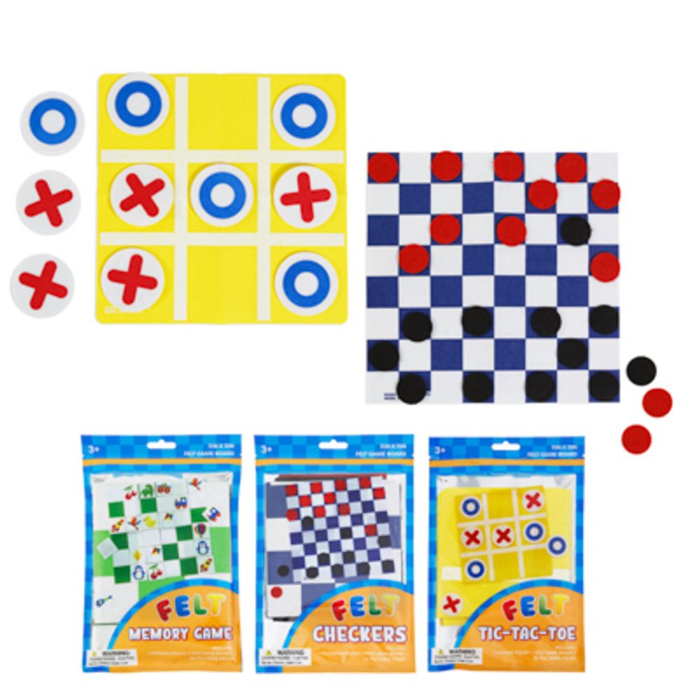 Wholesale Footwear Games Felt Board & Game Pieces 3ast Memory,checkers,tic Tac In Prtd Bag