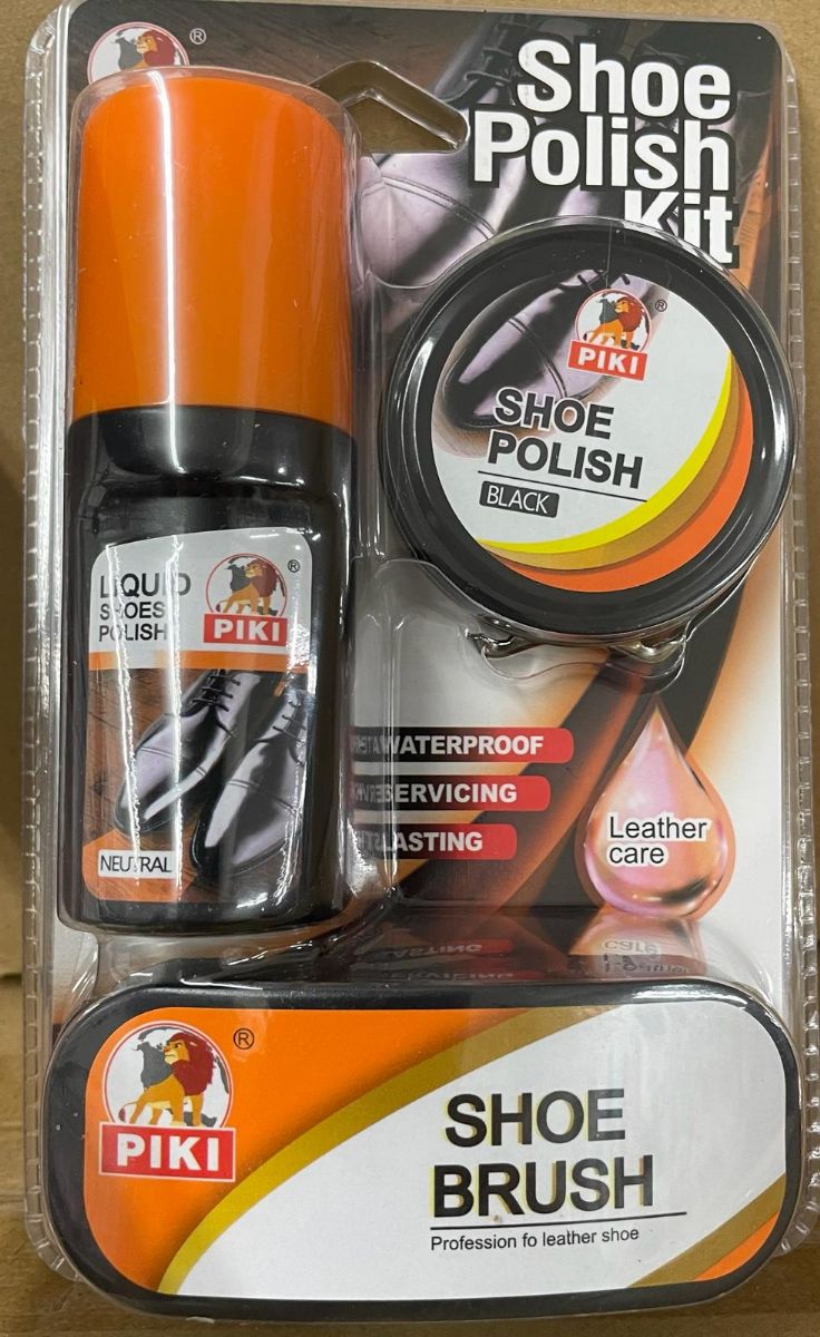 Wholesale Footwear Shoe Polish Kit Nuetral Clear Coat Plus Black Paste And Shoe Brush In Blister Packing