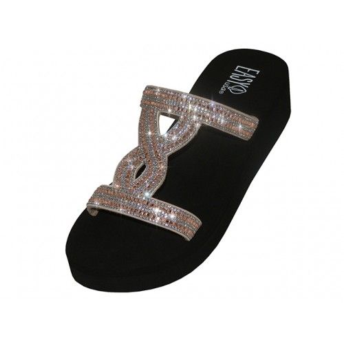 Wholesale Footwear Women's Rhinestone Upper Wedge Comfortable Eva Sandals In Rose Gold Sizes 6-11