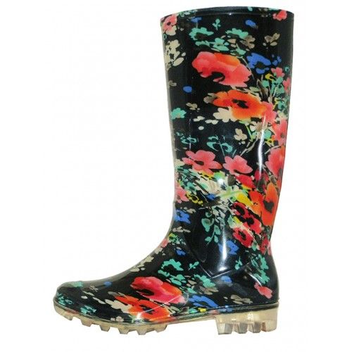 Wholesale Footwear Women's Super Soft Rubber Rain Boot In Floral Print Sizes 5-10