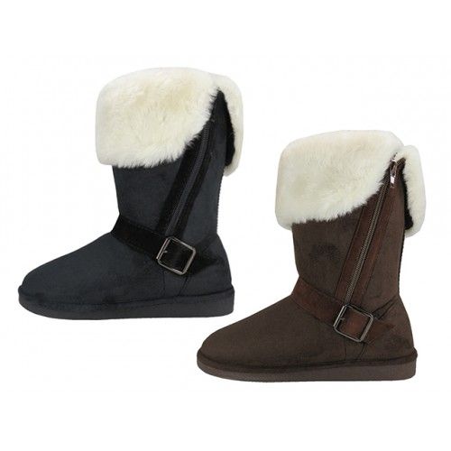Wholesale Footwear Women's Micro Suede Fold Over With Faux Fur Lining And Side Zipper Winter Boots