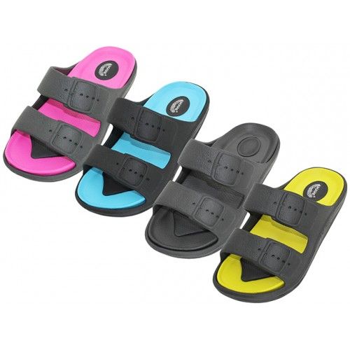 Wholesale Footwear Women's "wave" Super Soft Double Strip Upper Slides Sandals
