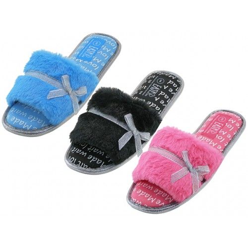 Wholesale Footwear Women's Open Toes Slides Plush House Slippers