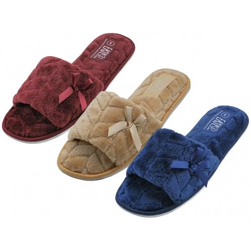 Wholesale Footwear Women's Open Toes Slides Velour House Slippers