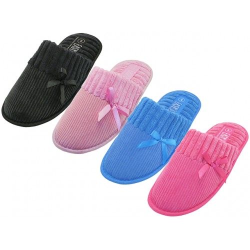 Wholesale Footwear Women's Corduroy House Slippers With Bow Top
