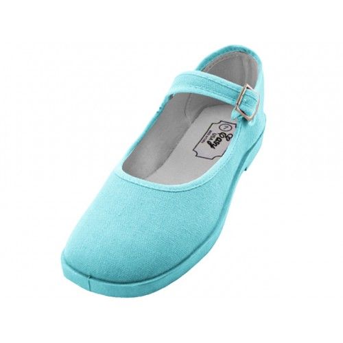 Wholesale Footwear Women's Cotton Upper Mary Janes Shoes In Light Blue Sizes 9-11