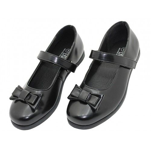 Wholesale Footwear Big Girl's Pu Upper Mary Jane With Bow Top Black School Shoes In Black