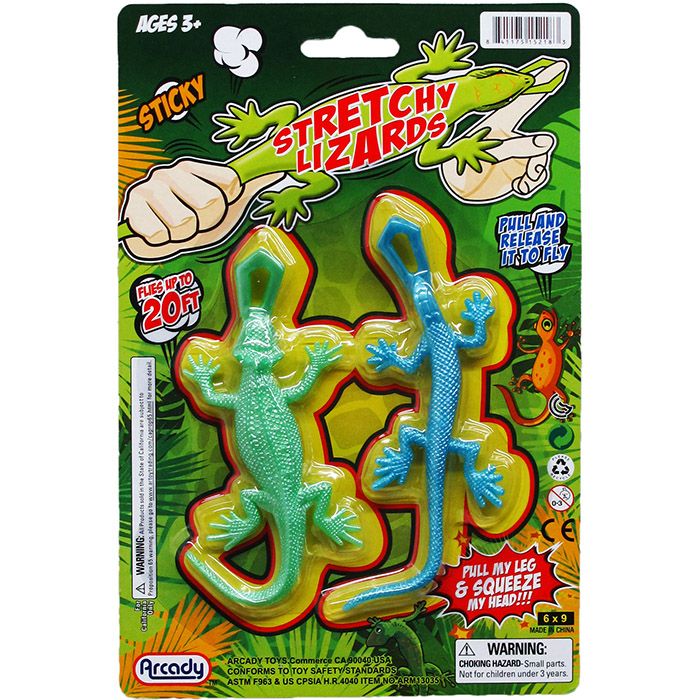 Wholesale Footwear 2pc 3.75"sticky Grabber Lizard On Blister Card, 2 Assrt Clrs