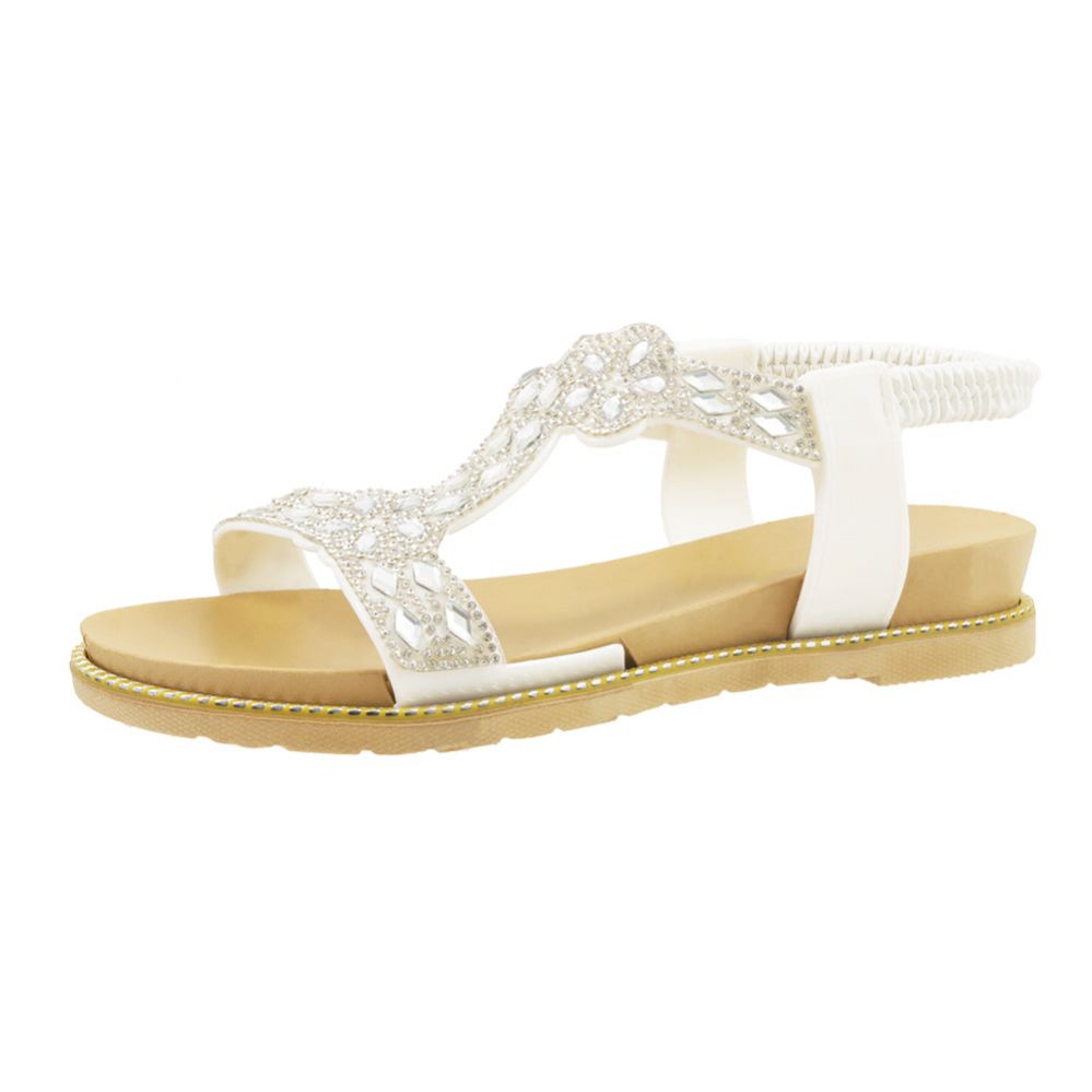 Wholesale Footwear Woman's Elastic Backstrap Rhinestone Sandal White