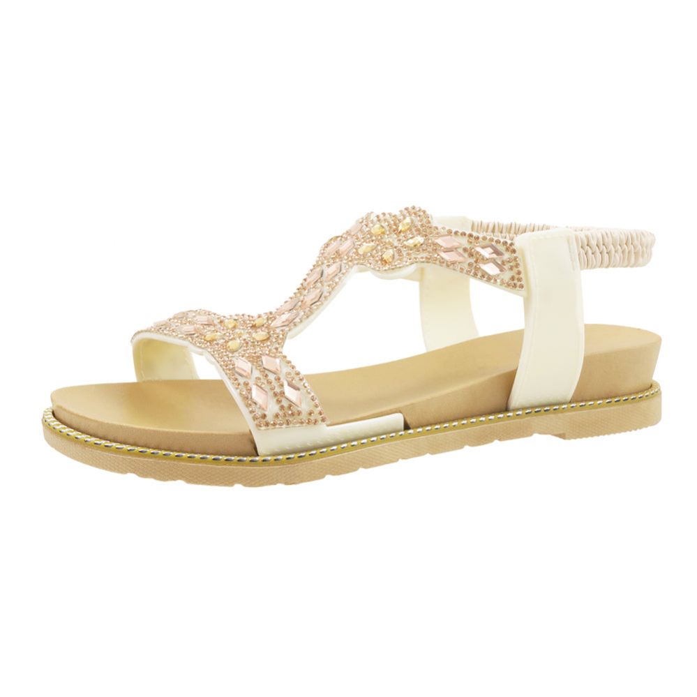 Wholesale Footwear Woman's Elastic Backstrap Rhinestone Sandal Nude