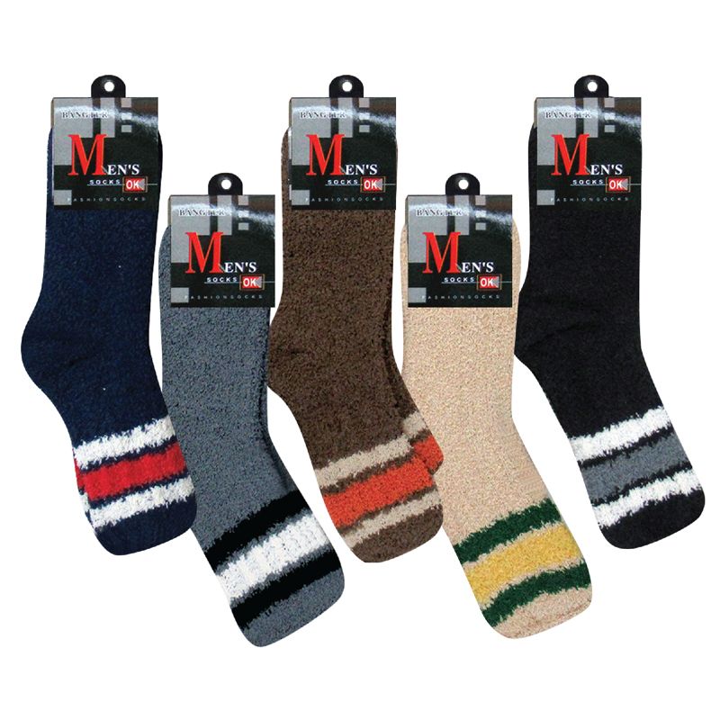 Wholesale Footwear Men's Cozy Socks - Solid Colors W/stripe Top