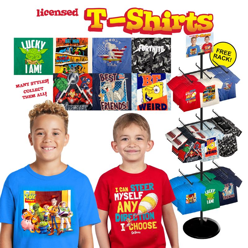 Wholesale Footwear 72pc Licensed Kids T-Shirt Display