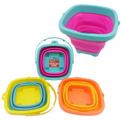 Wholesale Footwear Collapsible Bucket Square 8.3 X 7.7 X 5.9 3 Asst 2-Tone Colors For Beach Or Home Color Label