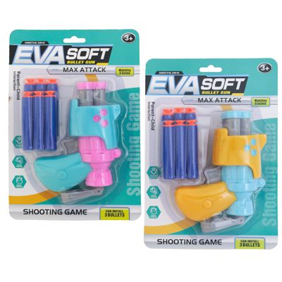 Wholesale Footwear Soft Dart Gun Pistol Style 2-Tone W/ 6 Bullet Darts 2 Asst Ea On Blc