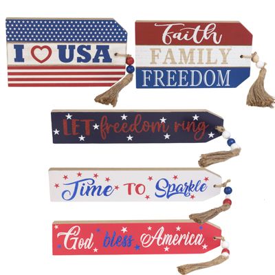 Wholesale Footwear Patriotic Tabletop Mdf Decor W/ Beaded Tassel 5 Asst