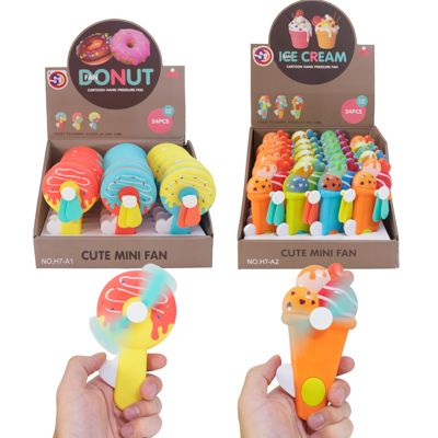 Wholesale Footwear Novelty Manual Hand Fan Donut & Ice Cream 3 Asst Ea Theme In 24pc Pdq
