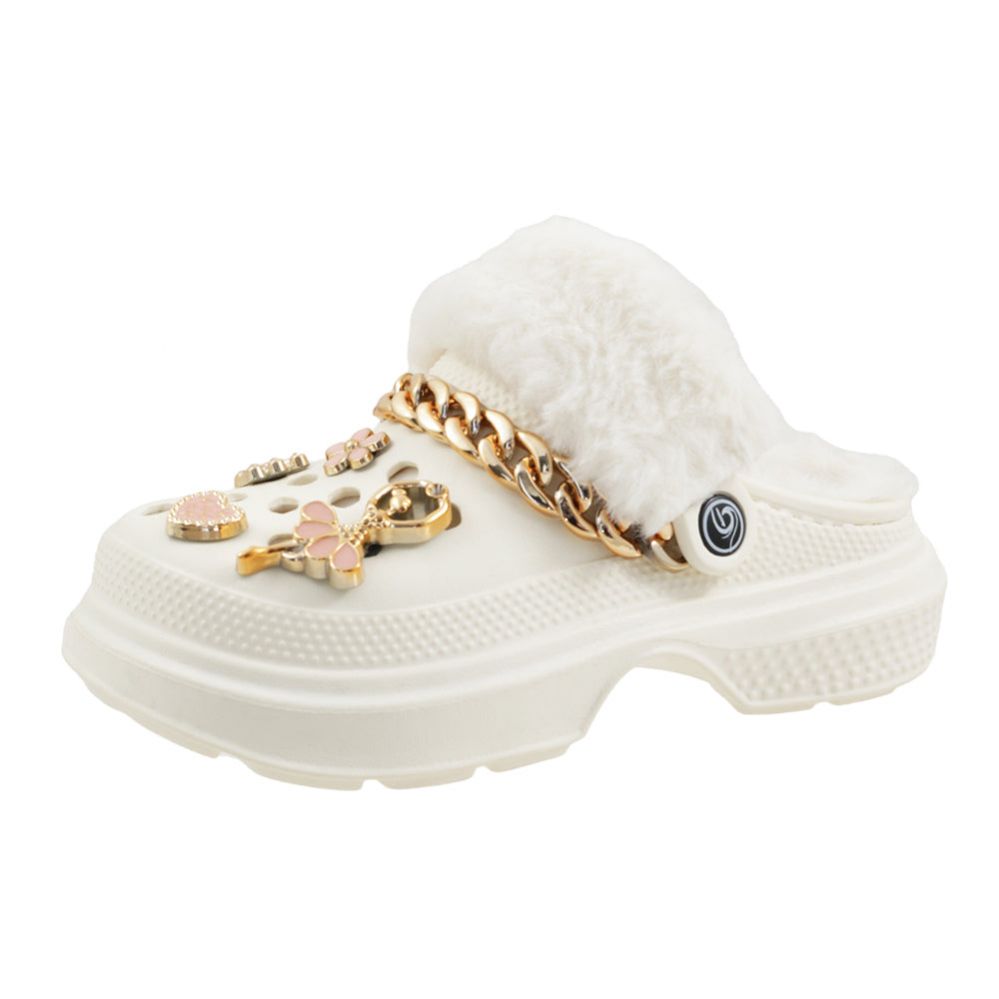 Wholesale Footwear Big Girl's Fleece Lined Charm Clog White