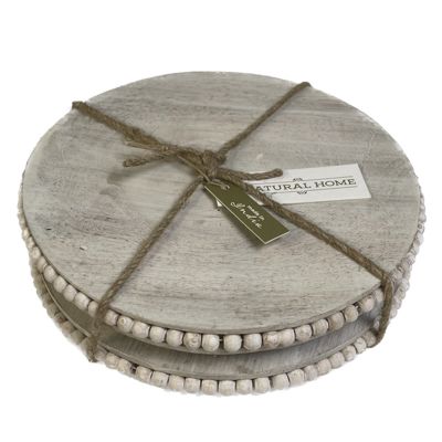 Wholesale Footwear Trivets 2pc Set Round Bead White Wood Natural Home