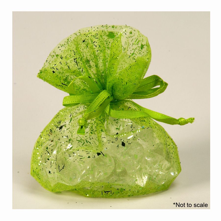 Wholesale Footwear Glittered Organza Bags 3 inch X 4 inch 3pc/bag - Apple Green