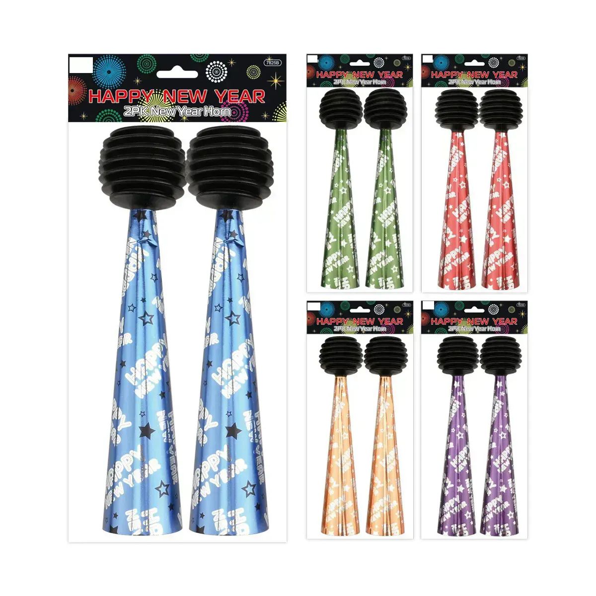 Wholesale Footwear New Year Party Horn 2pc Asst. Colors Pack 10.6in