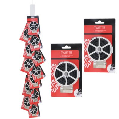 Wholesale Footwear Twist Tie 100ft W/ Dispenser/cutter Black 12pc Mds Strip Hard