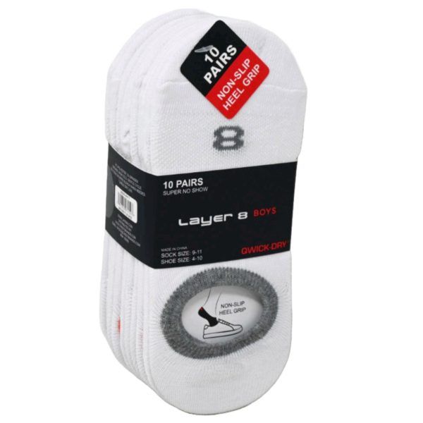 Wholesale Footwear Layer8 10 Boys No Show Socks In Size 9-11 In White