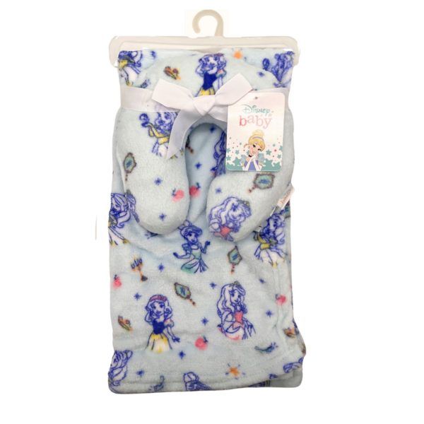 Wholesale Footwear Disney Princess Blue And Pink Baby Blanket With Neck Roll Pillow