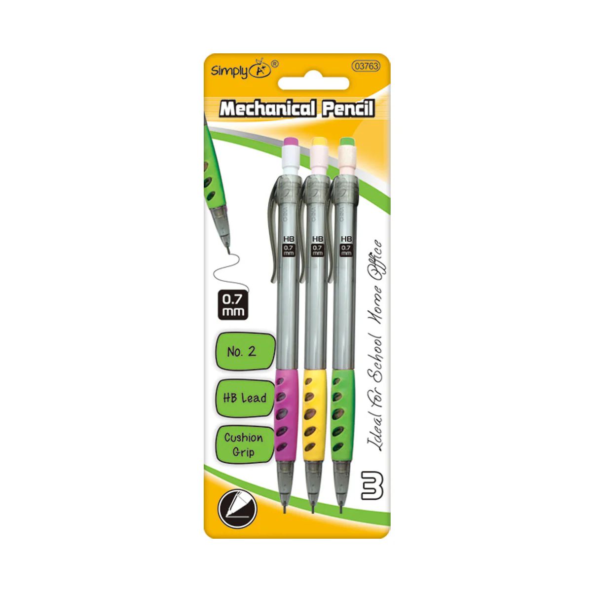 Wholesale Footwear Mechanical Pencil 0.7mm/3 Count Number 2 Cushion Grip