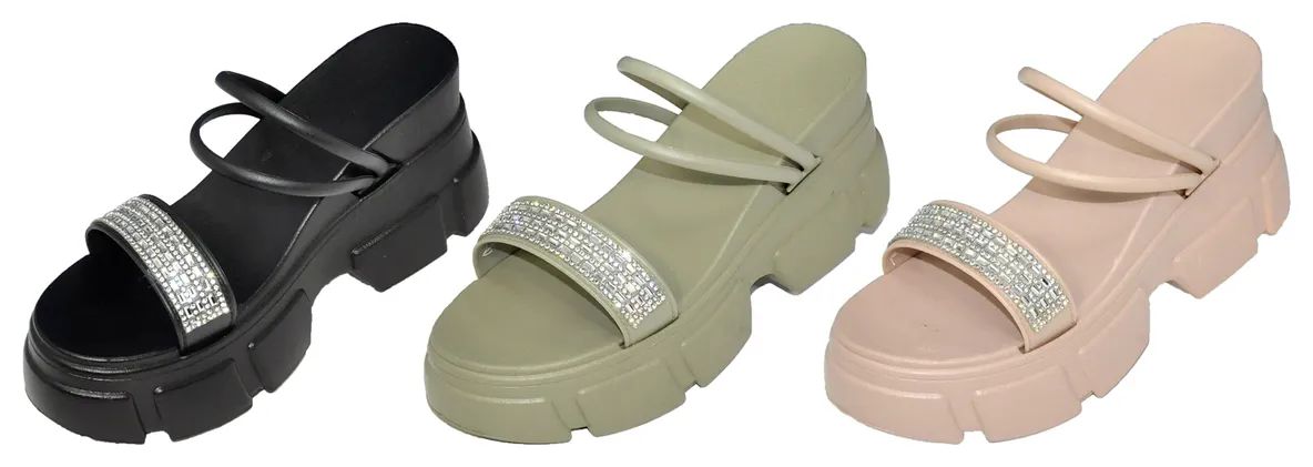 Wholesale Footwear Ladies Platform Slippers Jewel Wedge