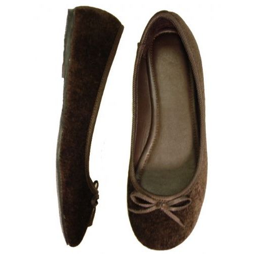 Wholesale Footwear Ladies' Velvet Ballerina *brown Size: 6-11