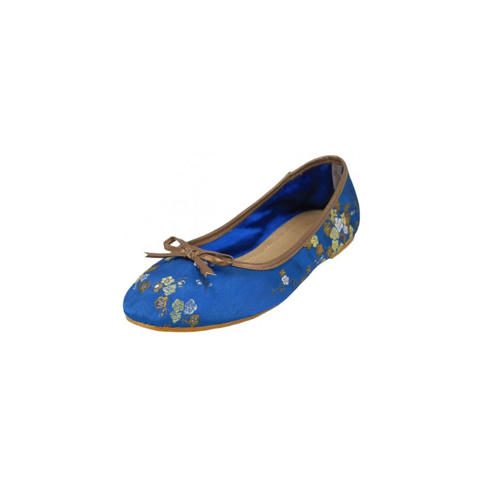 Wholesale Footwear Women's Satin Brocade Floral Printed Ballet Shoes ( Navy Color Only)