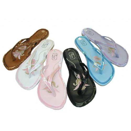 Wholesale Footwear Ladies' SequiN-Trimmed Thongs Size: 5-10