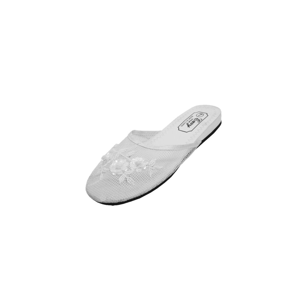 Wholesale Footwear Women's Mesh Slippers With Sequins( White Color Only)