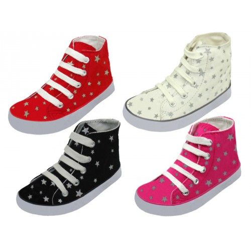 Wholesale Footwear Toddler's Lace Up Hightop Star Printed Canvas Shoes