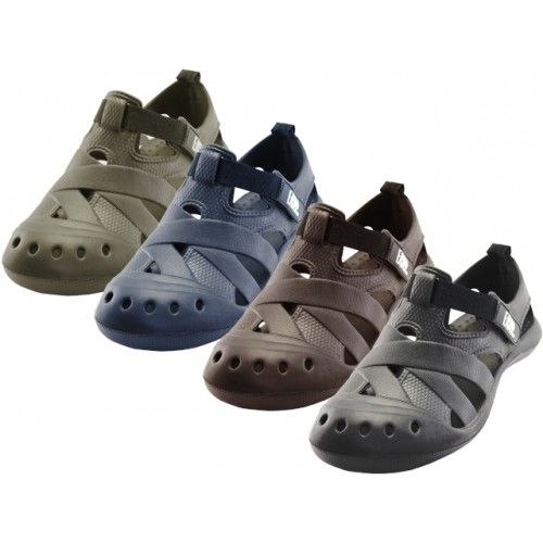 Wholesale Footwear Men's Walking Light Weight Velcro Sandals ( *asst. Black Navy Brown And Khaki )